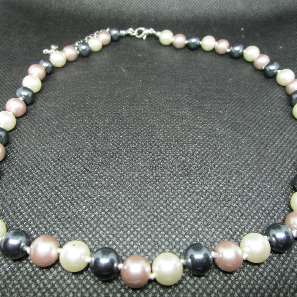 Gray, Ivory, and Pink Pearl Necklace